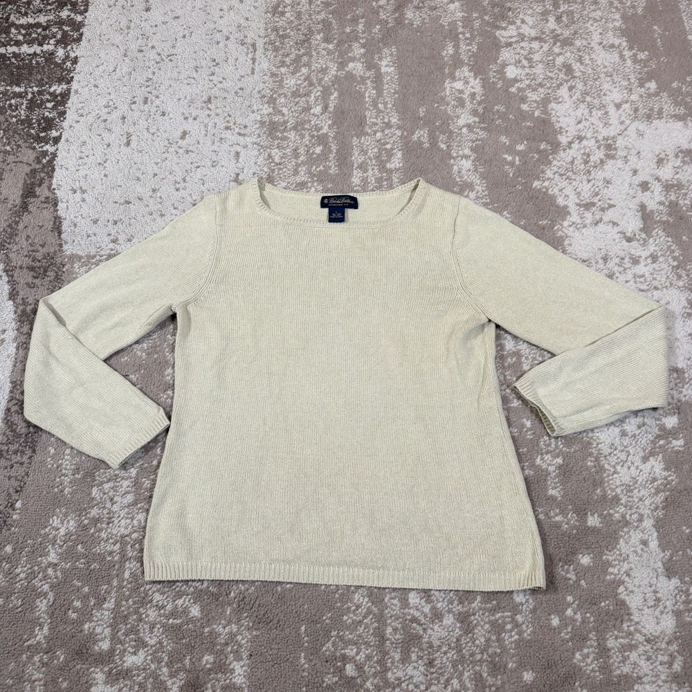 Brooks Brothers Tight Knit Sweater Womens Beige Large Silk Linen Blend Boho